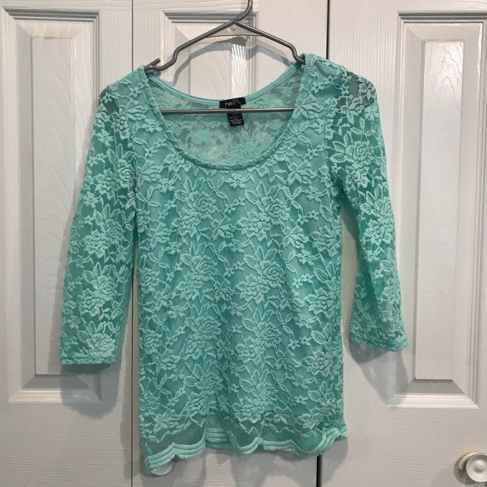 Lacy mint shirt with sheer back - Rue 21